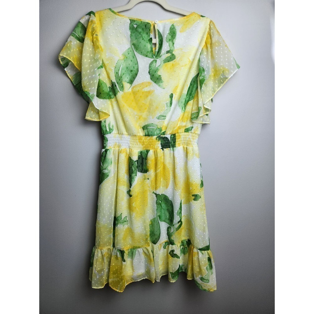 DKNY Chiffon Swiss dot dress flutter sleeve smocked waist Keyhole neck sz 8 boho - Picture 5 of 10
